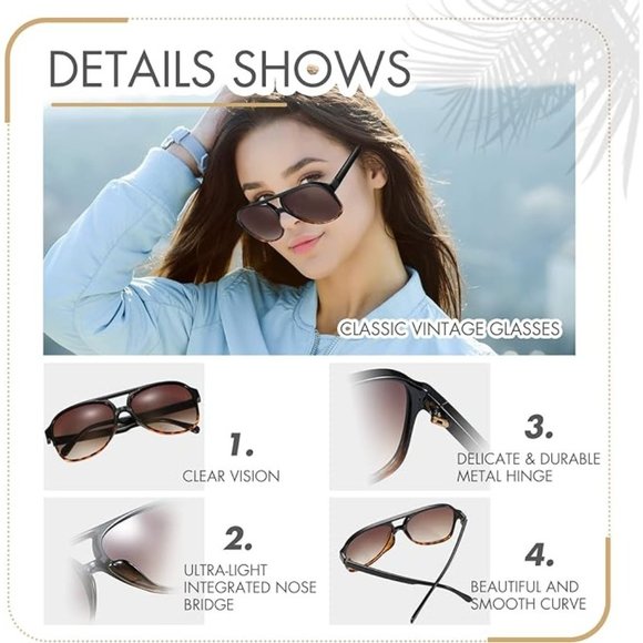 Xuhal 6 Pcs Retro 70s Sunglasses for Women Men Non Polarized Sunglasses Squared - Picture 3 of 4